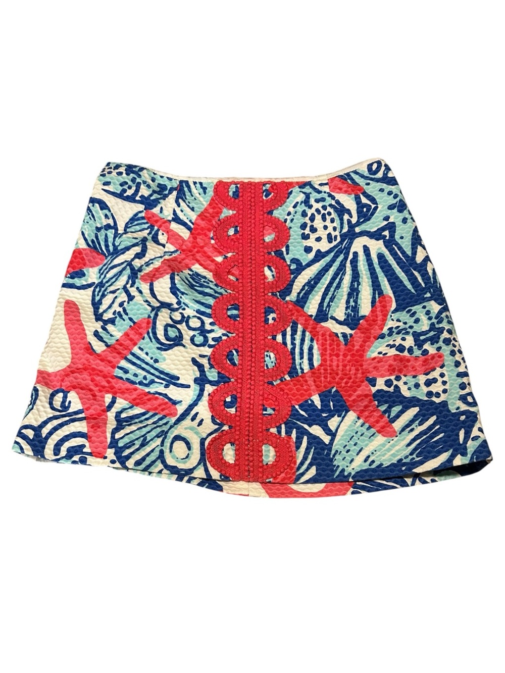 Lilly Pulitzer Size 00 Starfish Seashell Print Textured Mini Skirt Pink Blue